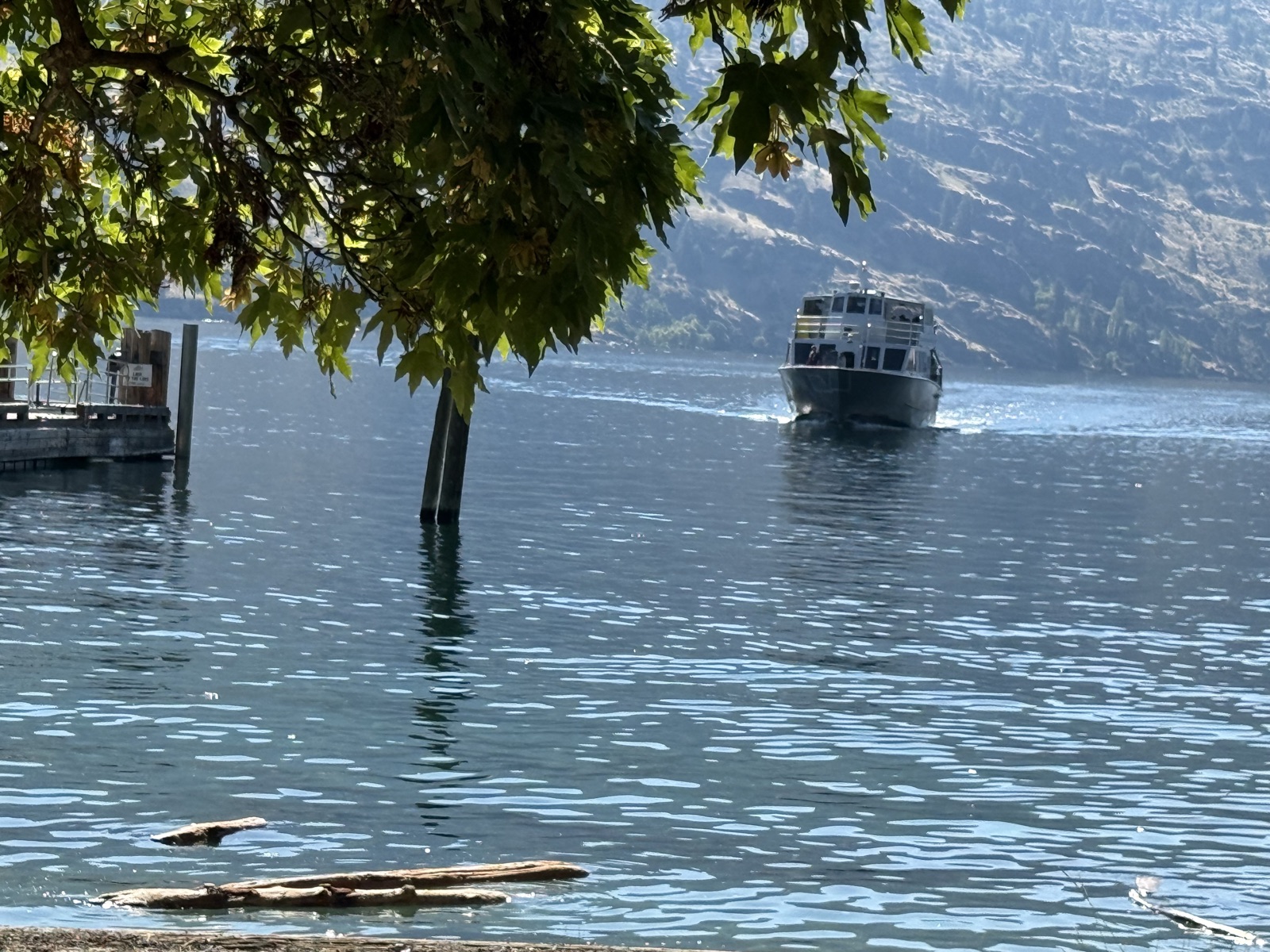 The Lady of the Lake ferry approaching the Fish Creek dock on Lake Chelan