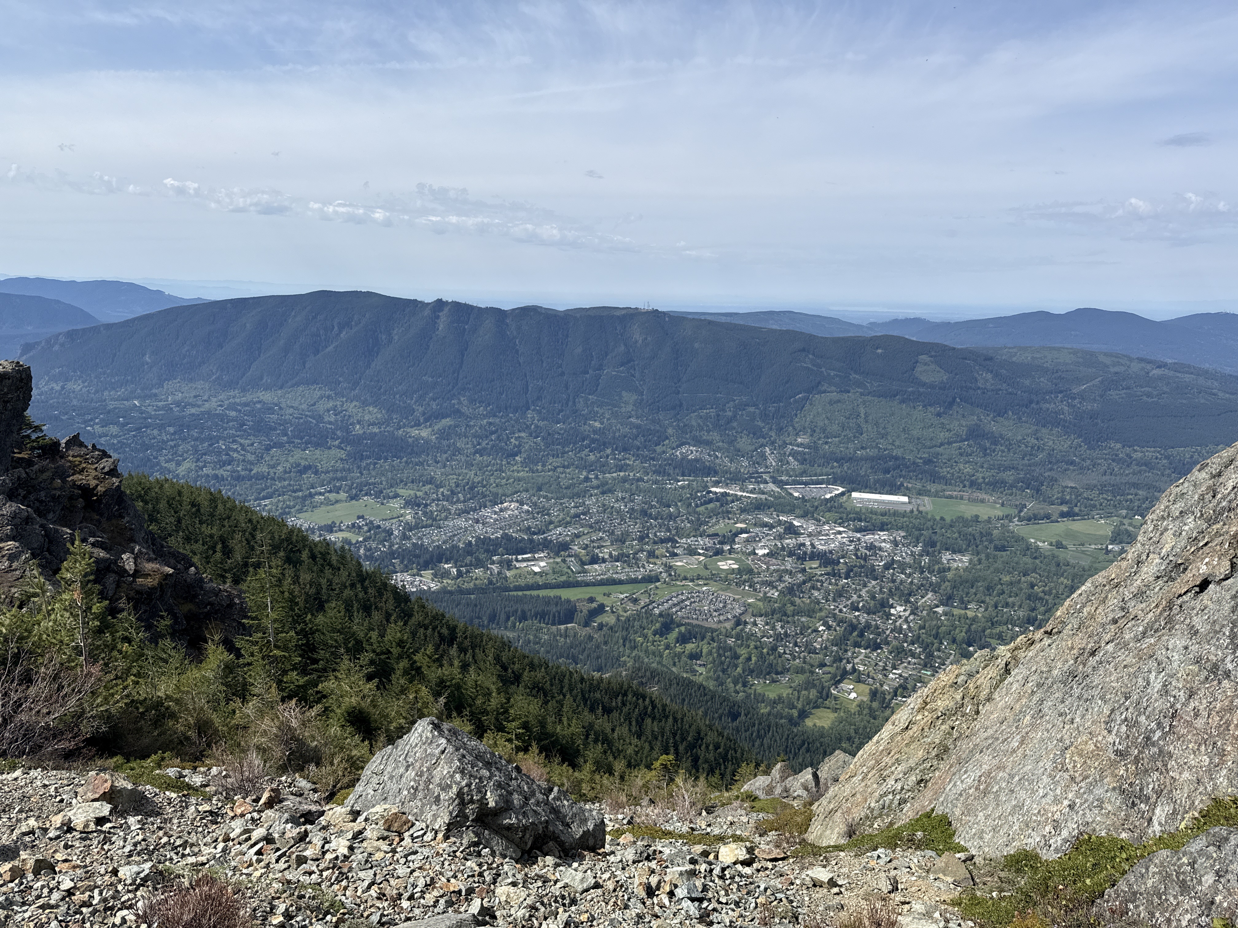 Panoramic view of North Bend and the Snoqualmie Valley from the Mount Si summit overlook